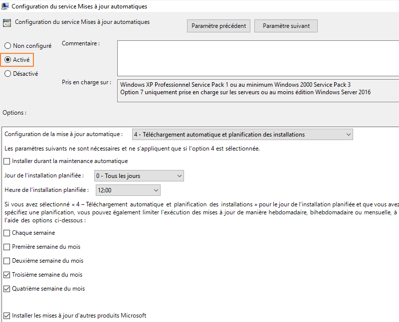 Configuration du service Mises à jour automatique Configuration du service Mises à jour automatique