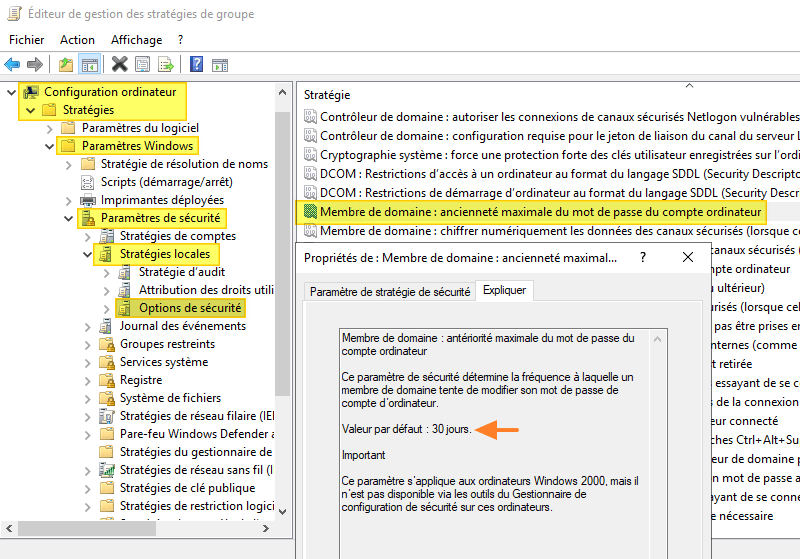 Active Directory - Mot de passe des ordinateurs - 30 jours