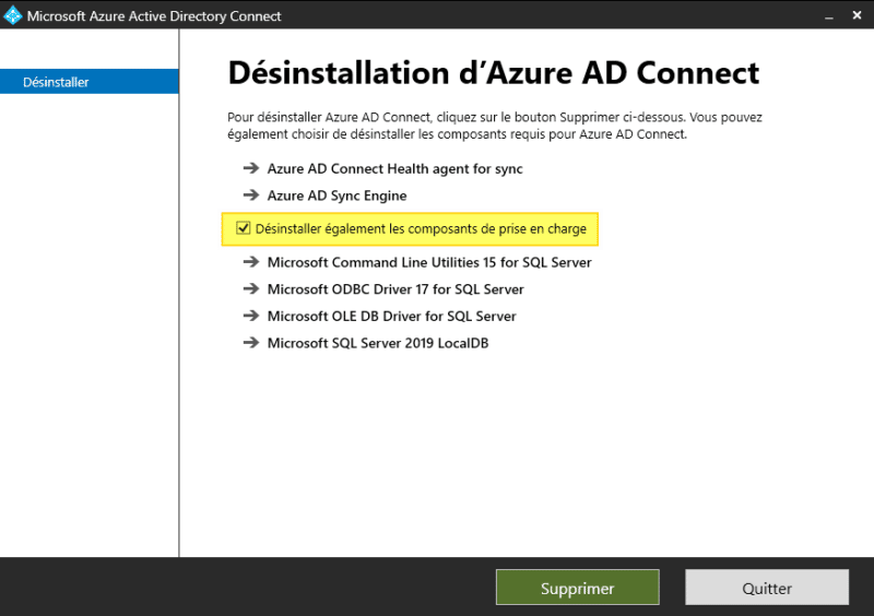 Azure AD Connect - Assistant de désinstallation