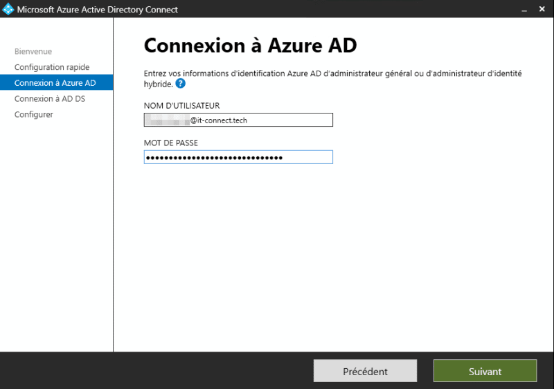 Azure AD Connect - Connexion à Azure AD