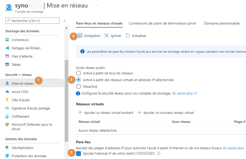 Microsoft Azure - Restreindre l'accès au compte de stockage via le pare-feu