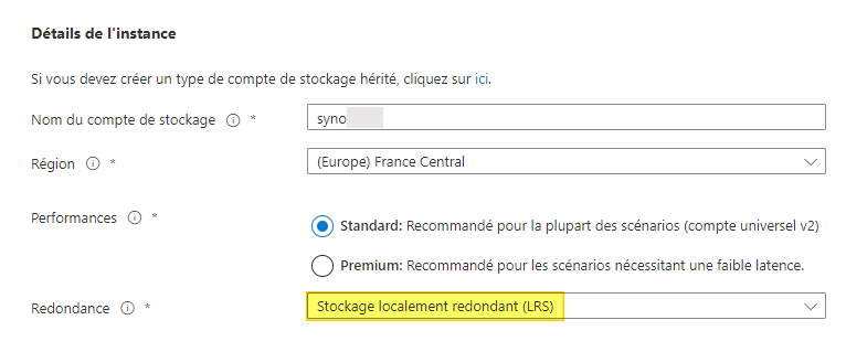 Microsoft Azure - Stockage LRS pour la sauvegarde