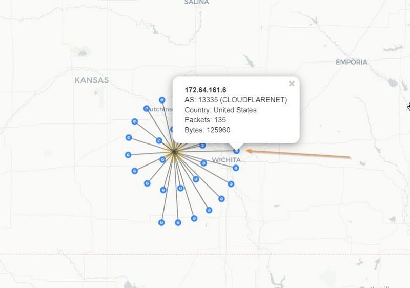 Wireshark - Zoom sur la carte des adresses IP