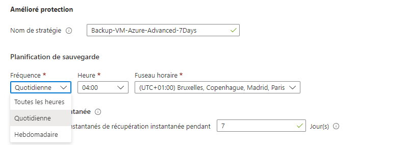 Azure VM Backup - Planification de la sauvegarde