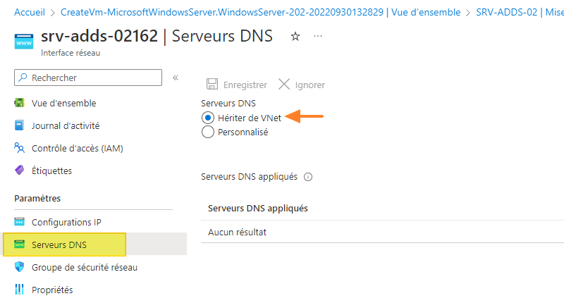 Azure - VM - Hérité du vNET