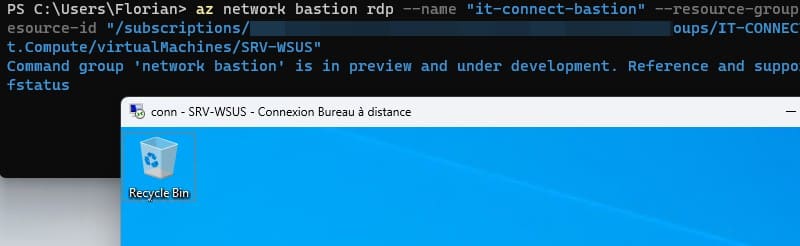 Connexion au bastion avec le client RDP de Windows
