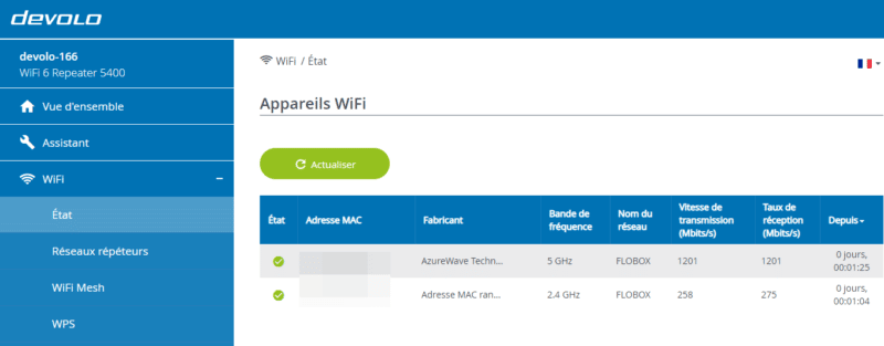 Devolo Repeater 5400 - Interface Web