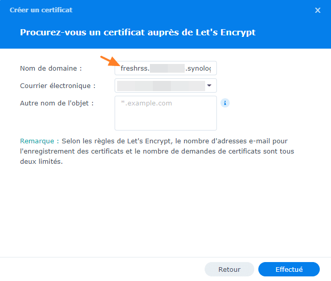 Synology - Certificat pour sous-domaine