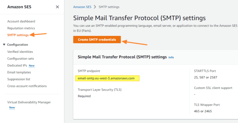 Amazon SES - Créer des identifiants SMTP