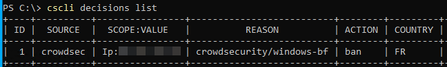 CrowdSec Windows - Vérifier le blocage du brute force