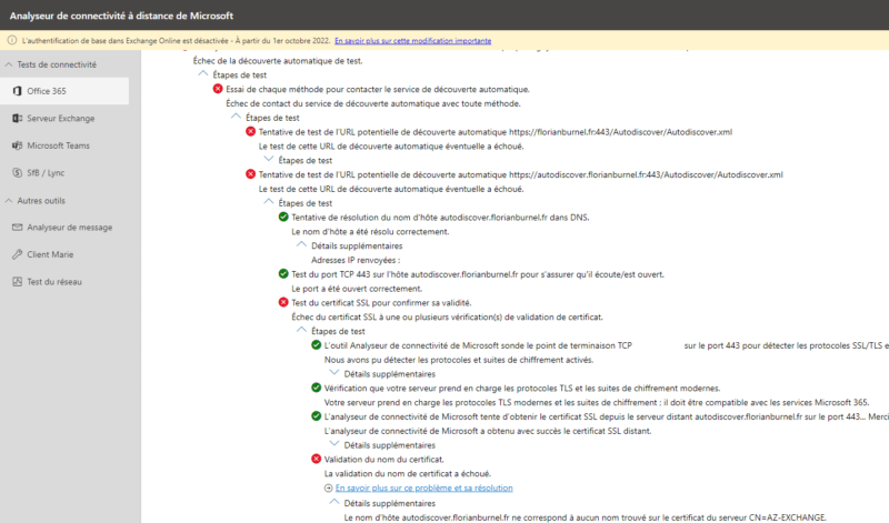 Exchange - Autodiscover - Connexion Outlook - Etape 3