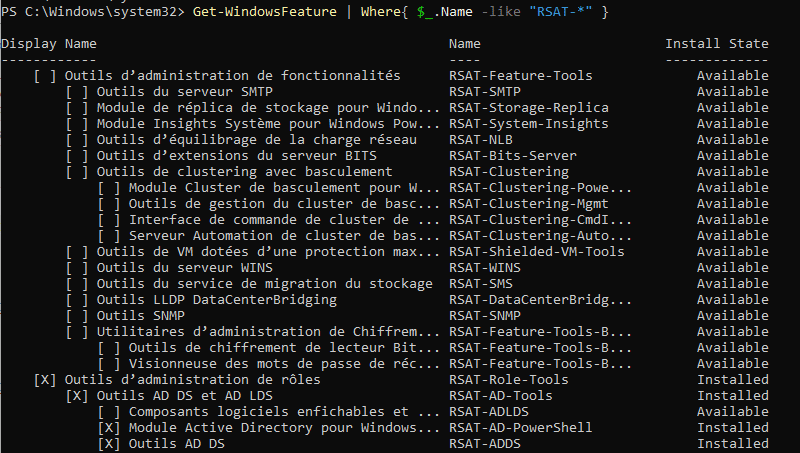 Installer outils RSAT avec PowerShell