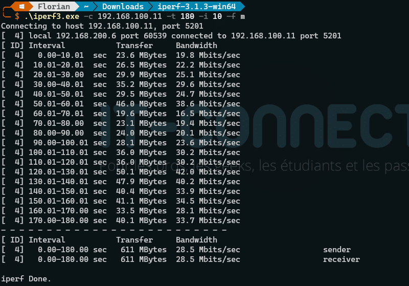 Tests de débit Windows avec iperf - Exemple 2