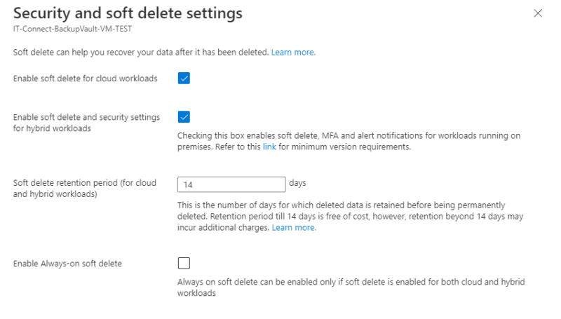Azure Backup - Soft delete options avancées