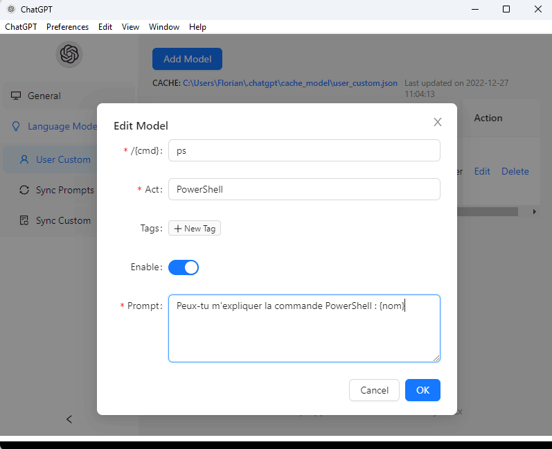 ChatGPT - Modèle de commandes