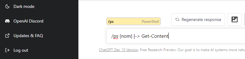 ChatGPT - Utiliser une commande personnalisée