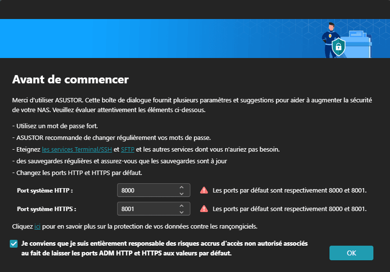 Etapes à réaliser au lancement d'ADM