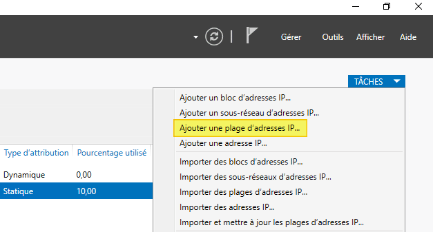 IPAM - Ajouter une plage d'adresses IP - Etape 1