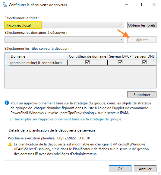 IPAM - Configurer la découverte des serveurs - Etape 2