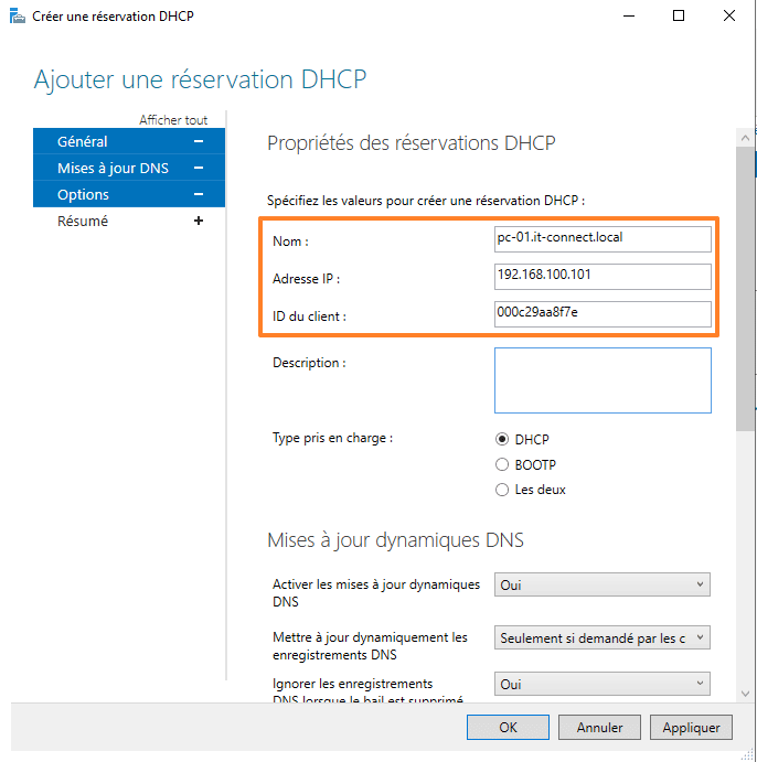 IPAM - Créer une réservation DHCP - Etape 2