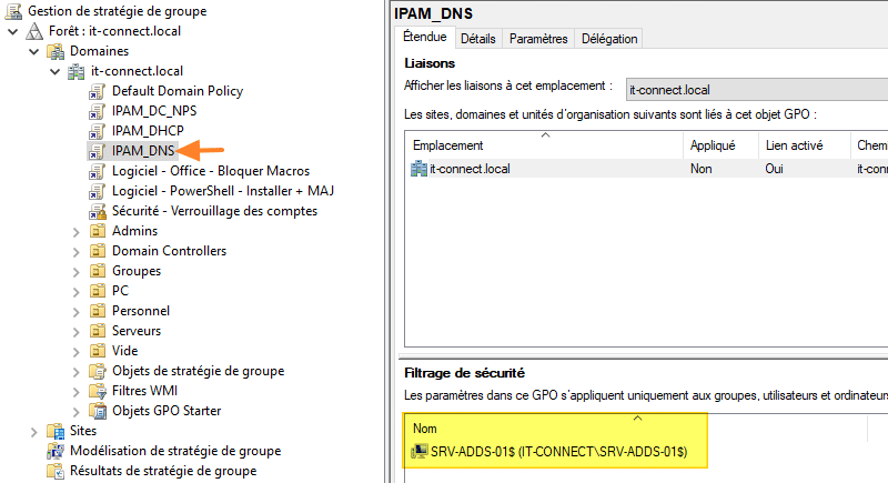 IPAM - Filtrage de sécurité GPO