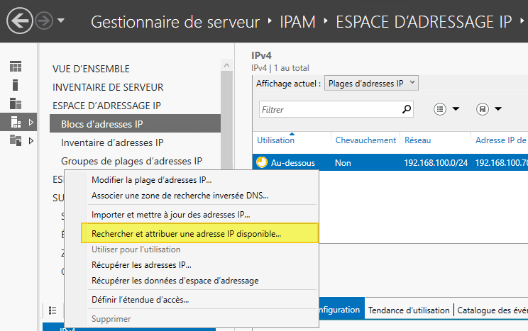 IPAM - Rechercher une adresse IP disponible - Etape 1