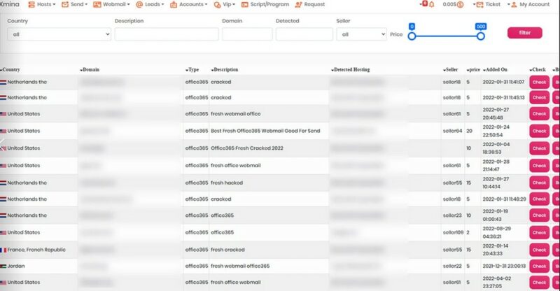 Liste de comptes à vendre