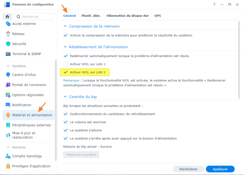 Synology - Activer le Wake On LAN sur le NAS