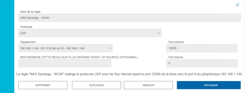 Synology - Configurer Wake On WAN - Etape 3