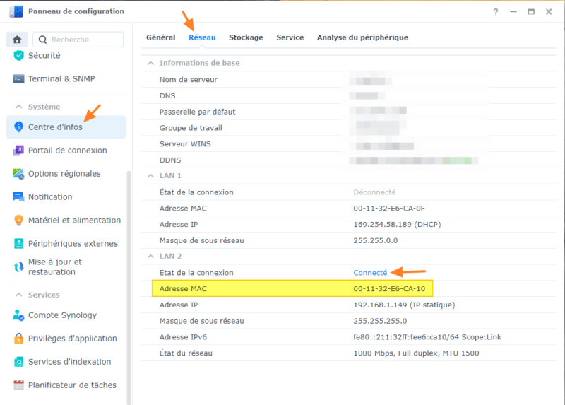 Synology - Récupérer adresse MAC