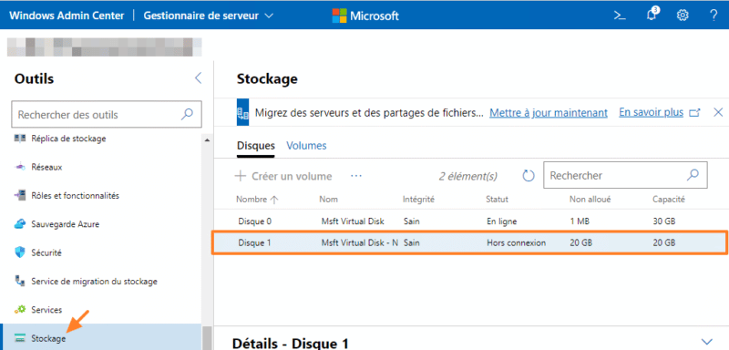 Disque dédié pour les sauvegardes Active Directory
