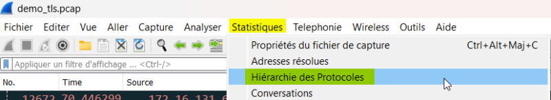 Wireshark - aller dans hiérarchie des protocoles