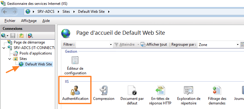 IIS - Configurer l'authentification Windows NTLM