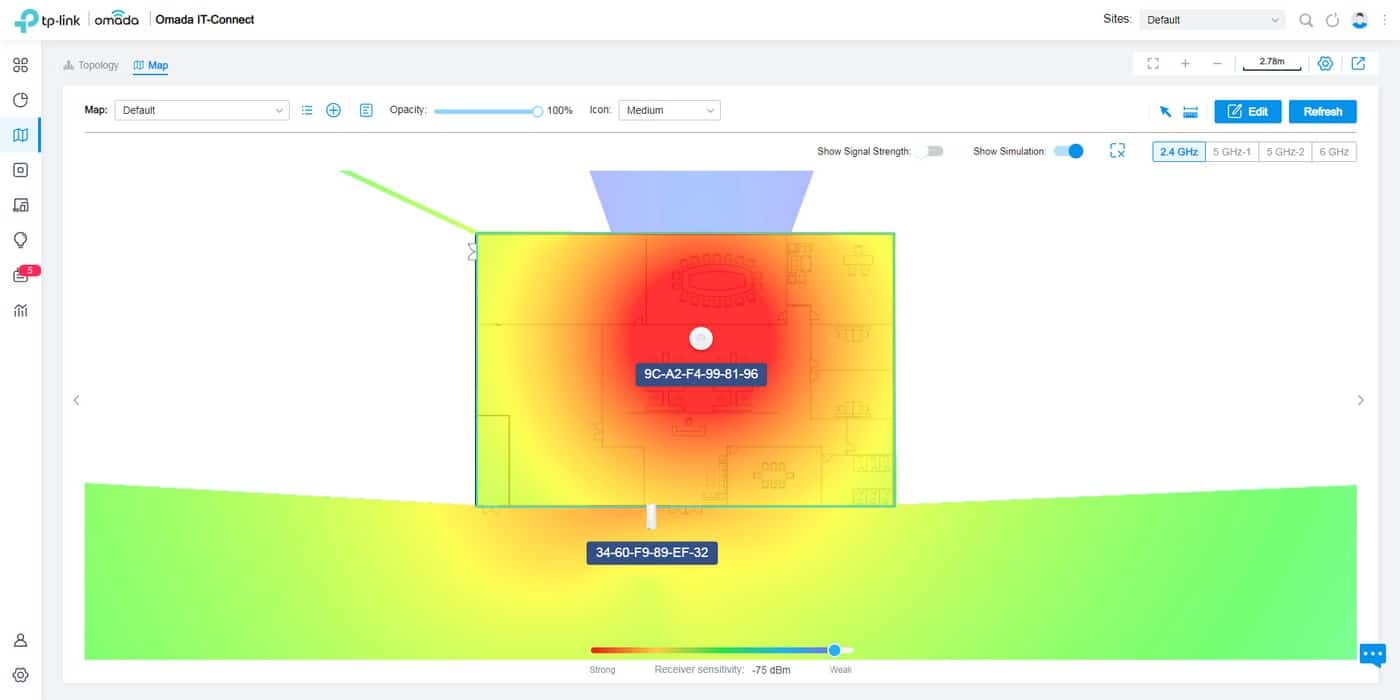 TP-Link Omada - Audit WiFi avec murs sur plan