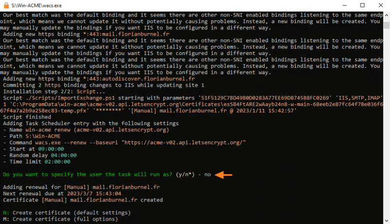 WinACME Let's Encrypt pour Exchange