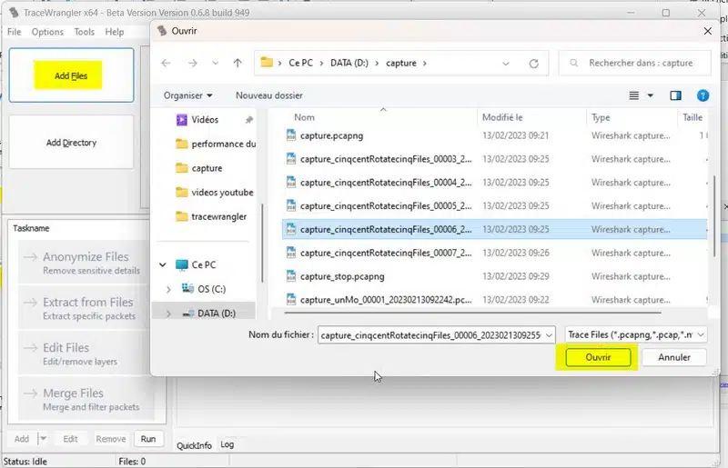TraceWrangler - Ajouter un PCAP