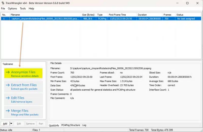 TraceWrangler - Anonymize Files