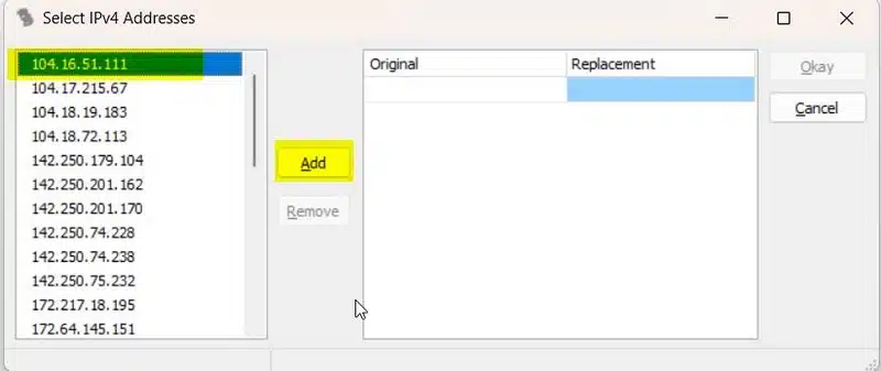 TraceWrangler - Choix adresse IP