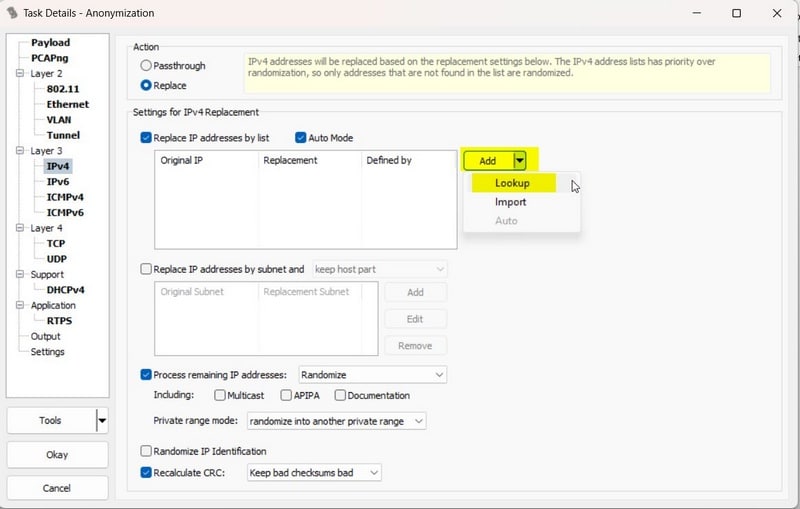 TraceWrangler - Config IPv4