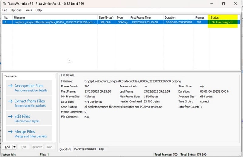 TraceWrangler - No task assigned