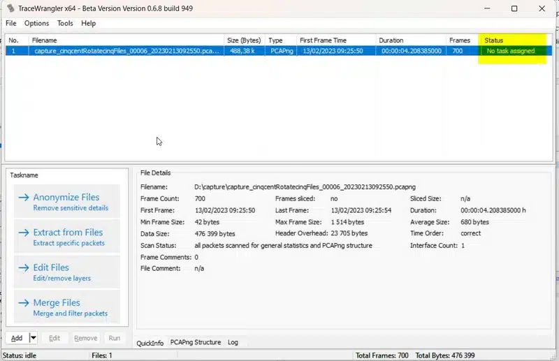 TraceWrangler - No task assigned