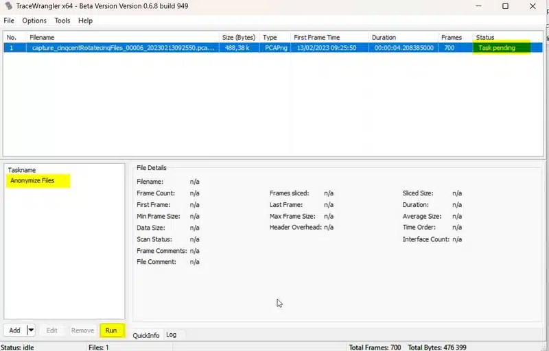TraceWrangler - Tâche en cours