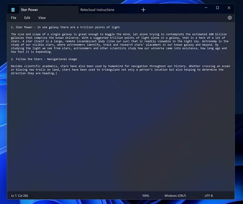 Windows 11 22H2 Moment 2 - Bloc-notes onglets