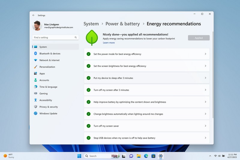 Windows 11 22H2 Moment 2 - energie recommandations