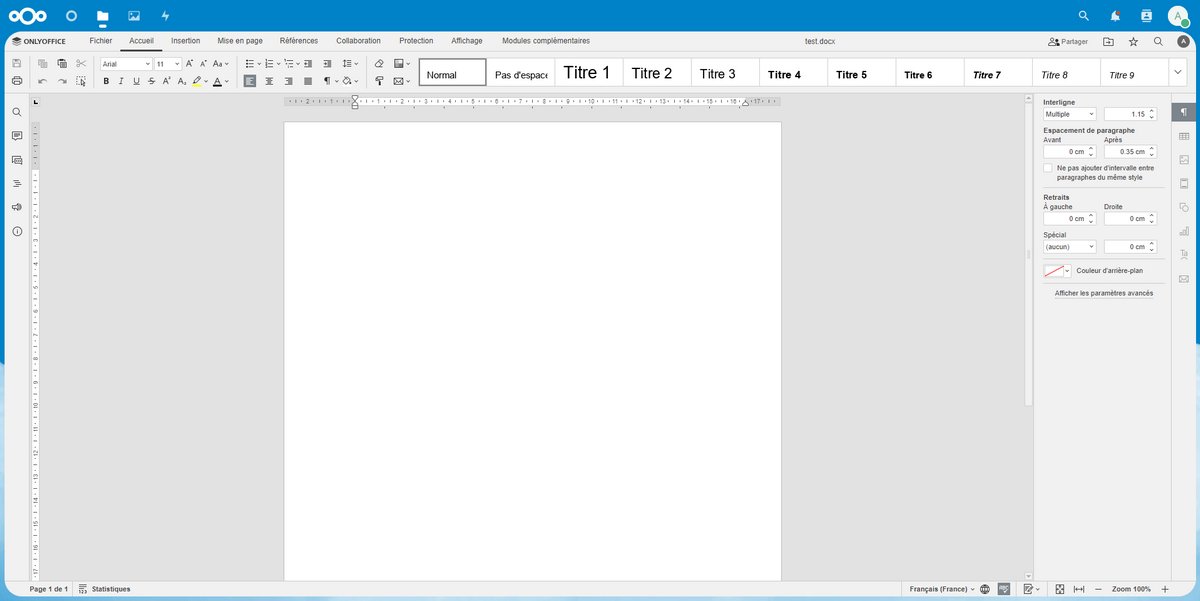 Créer document ONLYOFFICE dans Nextcloud