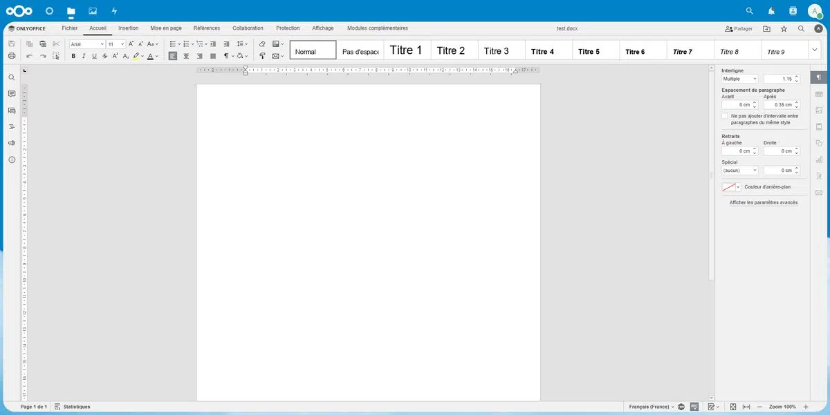 Créer document ONLYOFFICE dans Nextcloud
