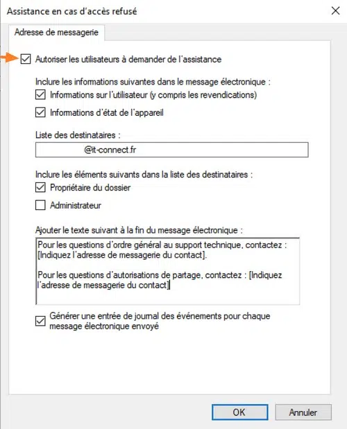 FSRM - Assistance accès refusé sur dossier - Etape 3