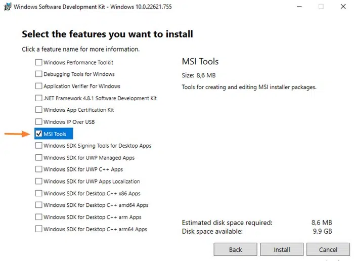 Installer Windows SDK - Etape 2