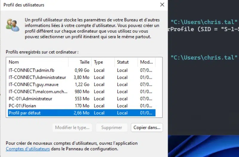 Supprimer profil utilisateur avec PowerShell
