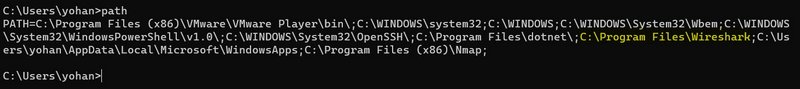 Wireshark - Afficher les chemins de PATH Windows en CLI